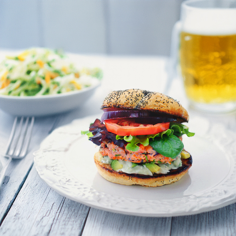 Salmon Burger with Avocado Aioli