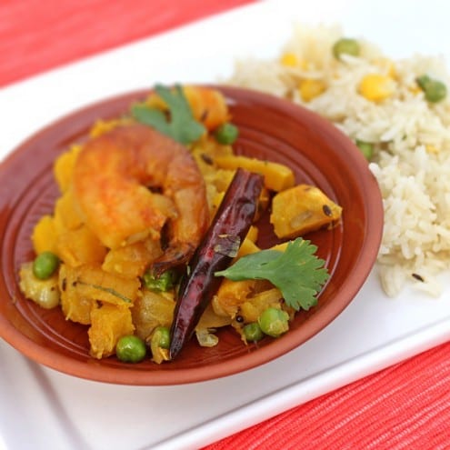 Stir Fried Butternut Squash with Grilled Shrimp