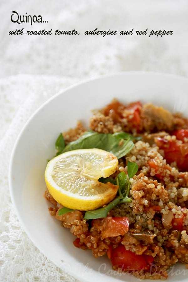 Quinoa Stew with Roasted Aubergine, Tomato and Red Pepper