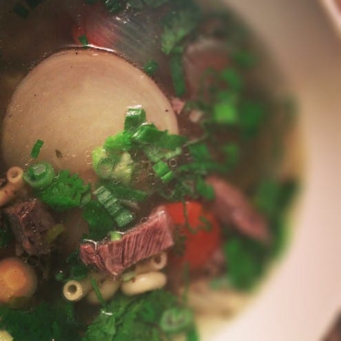 Beef Shortrib Soup with Vegetables and Macaroni 