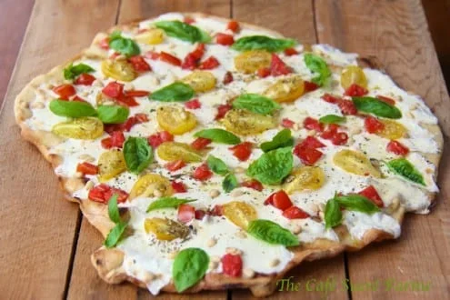 Grilled Pizza Margherita w/ Heirloom Tomatoes and Roasted Pine Nuts