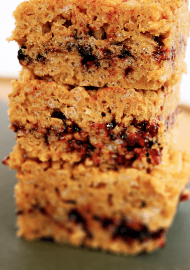 Peanut Butter and Jelly Crispy Brown Rice Bars