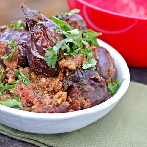 Spice Stuffed Baby Eggplants