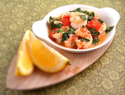 Lemony and Garlicky Shrimp with Cherry Tomatoes and Fresh Herbs 
