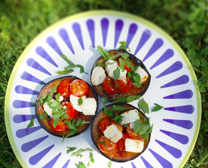 Aubergine, Eggplant Veggie Roast with Goat Cheese and Tomatoes