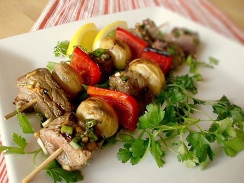 Scallion Garlic Steak and Potato Kebabs