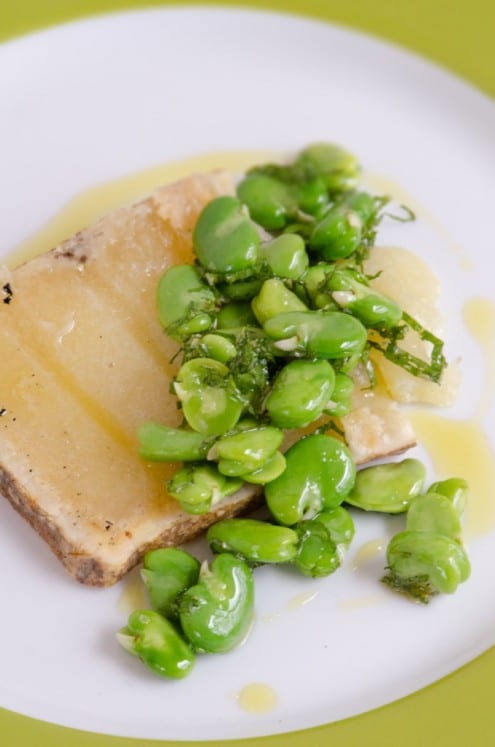 Grilled Pecorino with Fava Bean Salad