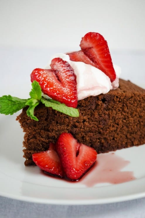 Red Wine Chocolate Cake with Strawberries