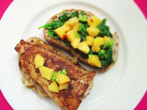 Fish, Nectarine and Spinach Sandwich