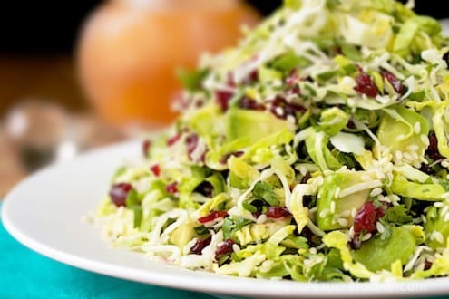 Avocado and Shaved Brussels Sprout Salad with Honey-Ginger Vinaigrette 