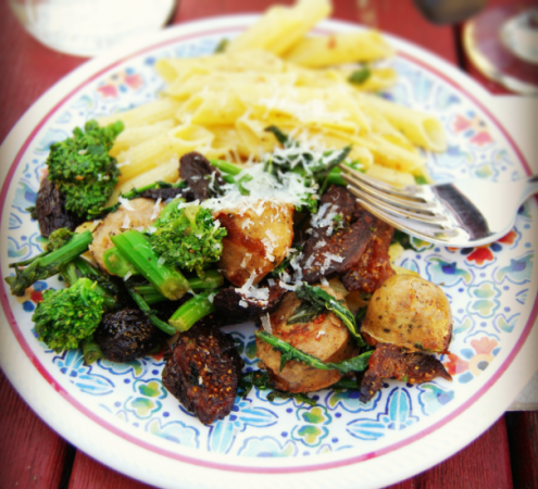 Broccoli Raab with Sausage, Black Mission Figs and Gluten-Free Penne