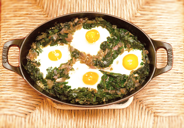 Baked Eggs on Wilted Spinach