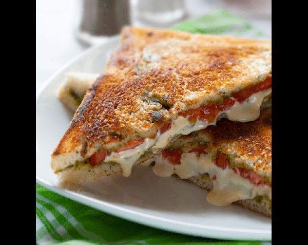 Grilled Vegetable Cheese Sandwich with Spinach Avocado Spread