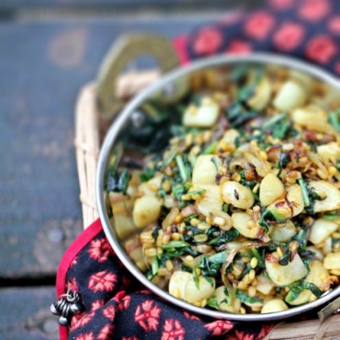 Turnips with Carmelized Onions and Toasted Lentils