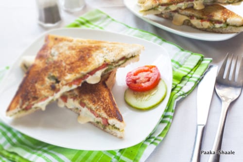 Grilled Vegetable Cheese Sandwich with Spinach Avocado Spread