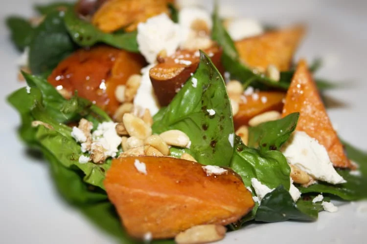 Sweet Potato, Spinach, Feta and Pinenut Salad