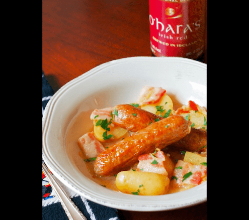 Pork Sausages and Potatoes in Irish Red Ale