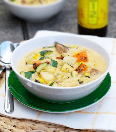 Wheat Ale Grilled Summer Veggie Chowder