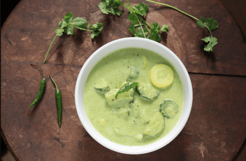 Green Yogurt Curry with Summer Squash