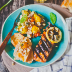 Grilled Salmon with Corn and Heirloom Tomato Salad