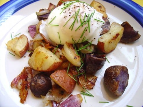 Two Potato Hash with Poached Eggs