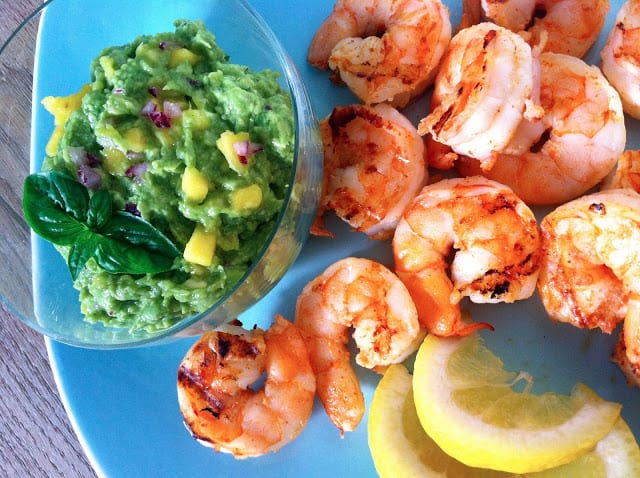 Spicy Grilled Shrimp Cocktail with Avocado and Mango Dip