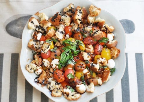 Roasted Tomato Caprese Panzanella Salad