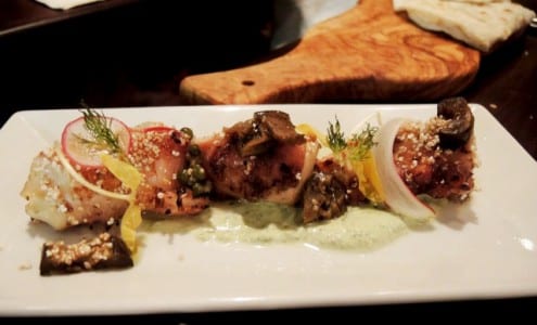 Grilled Octopus with "Green Harissa" and Eggplant