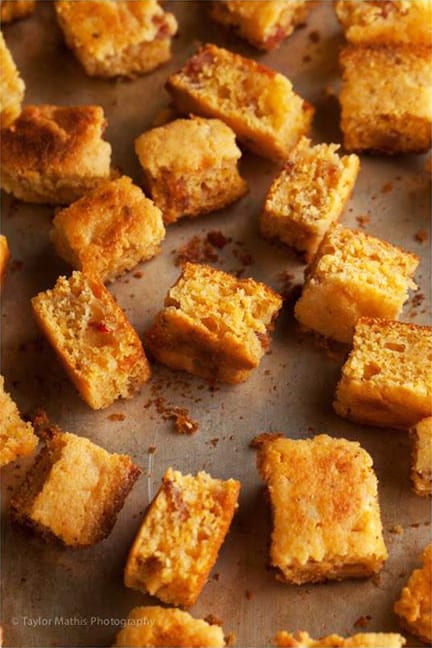 Bacon and Chipotle Gouda Cornbread Croutons