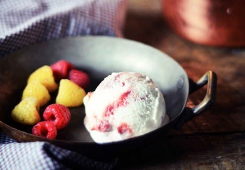 Spiced Ice Cream with Raspberry Sauce Swirl