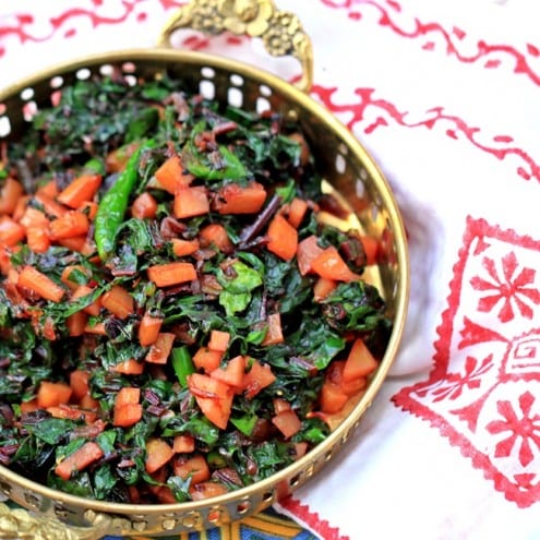 Beet Greens with Potatoes and Nigella Seeds