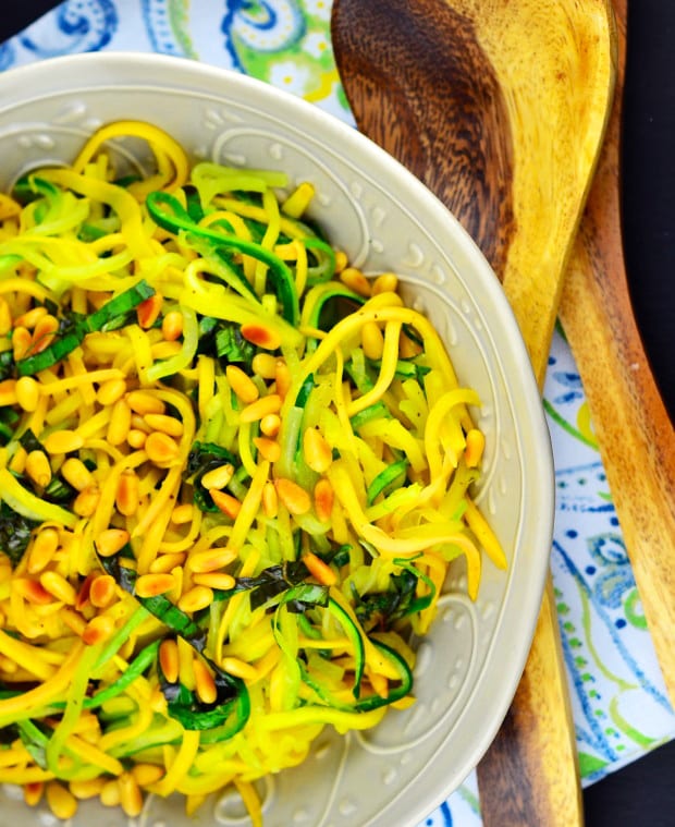 Zucchini “Spaghetti” with Basil and Pine Nuts