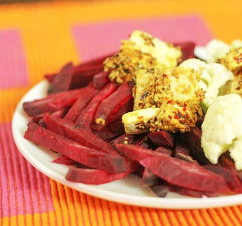 Mustard Girdled Tofu, Beet and Cauliflower Salad