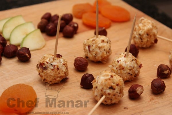 Goat Cheese Balls Covered with Roasted Oats and Hazelnuts