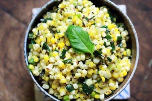 Stir-Fried Corn with Basil and Leeks