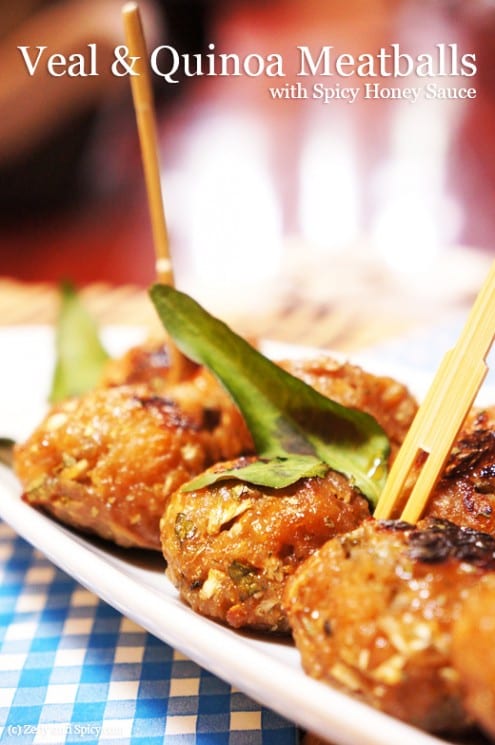 Veal and Quinoa Meatballs with Spicy Honey Sauce