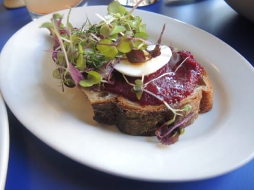 spicy beet spread atop some good toasted bread