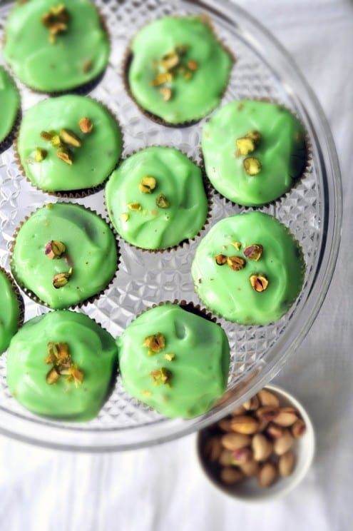 Chocolate Ricotta Cupcakes with Pistachio Pudding