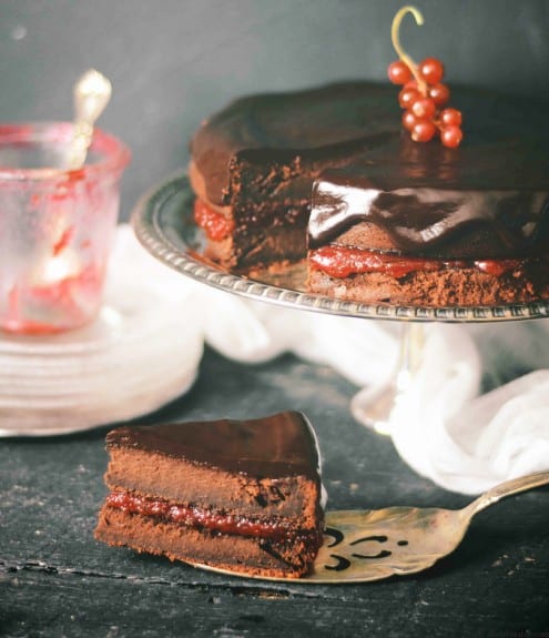 Whole Wheat Chocolate Cake with Red Currant Jam
