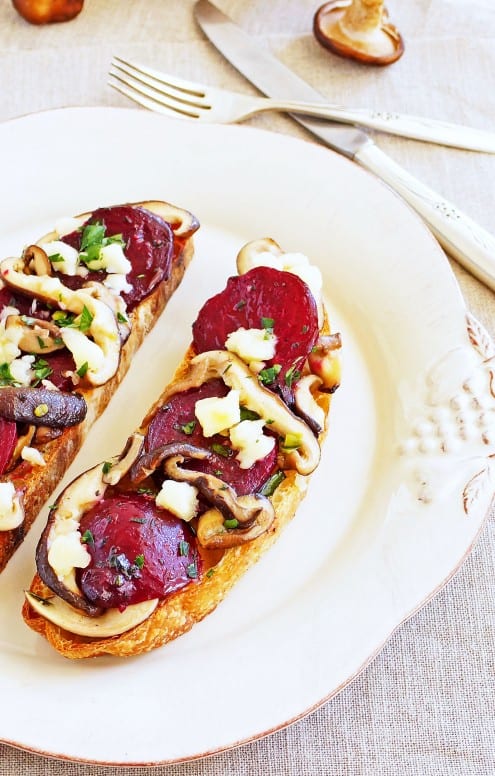 Roasted Beet and Shiitaki Mushroom Tartines