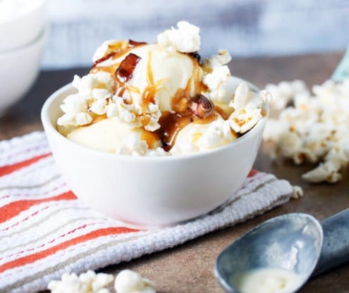 Sweet Corn Ice Cream with Caramel-Candied Bacon