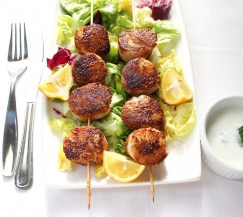 Scallop Skewers with Mint Yoghurt Sauce