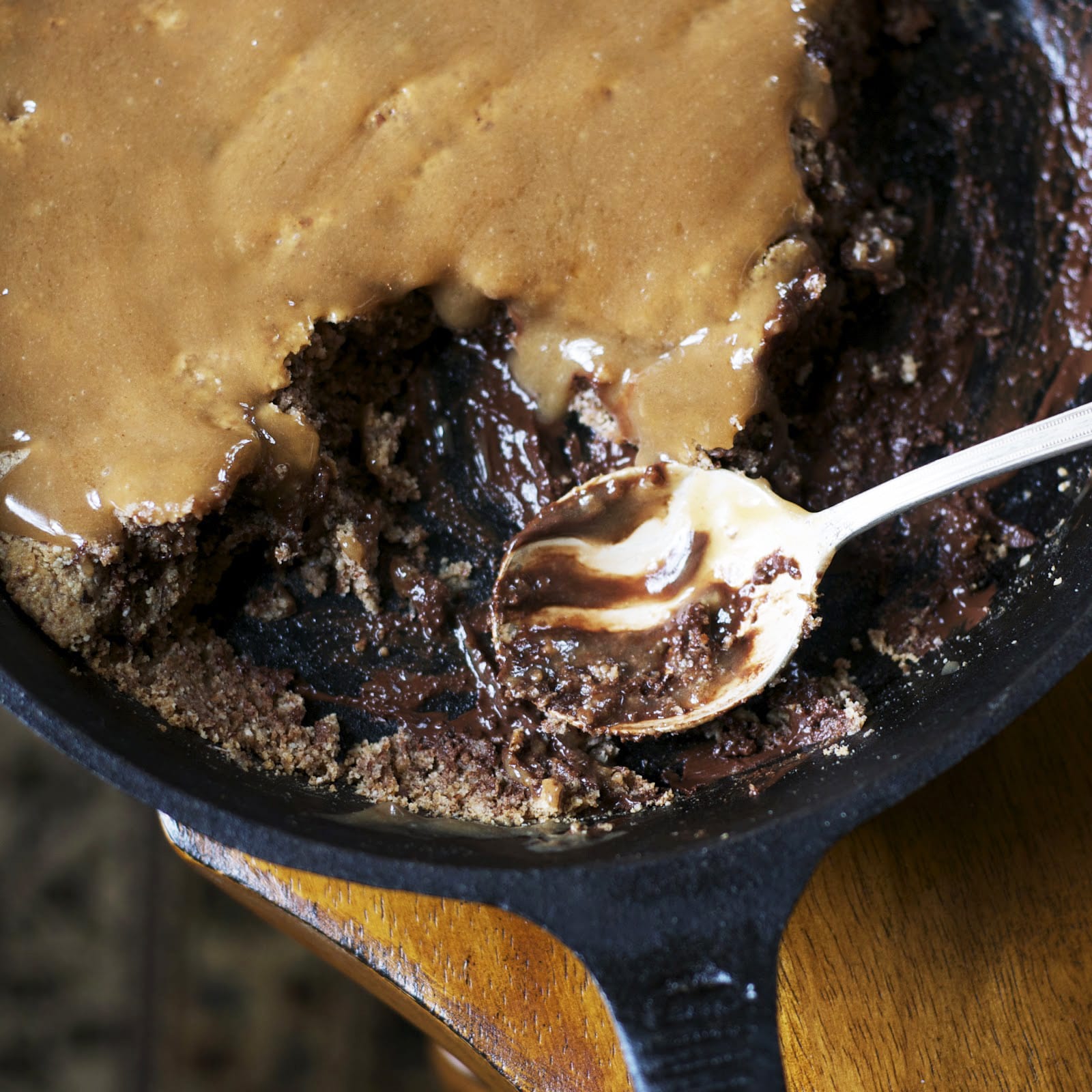 Chocolate Chip Skillet Cookie with Peanut Butter Sauce