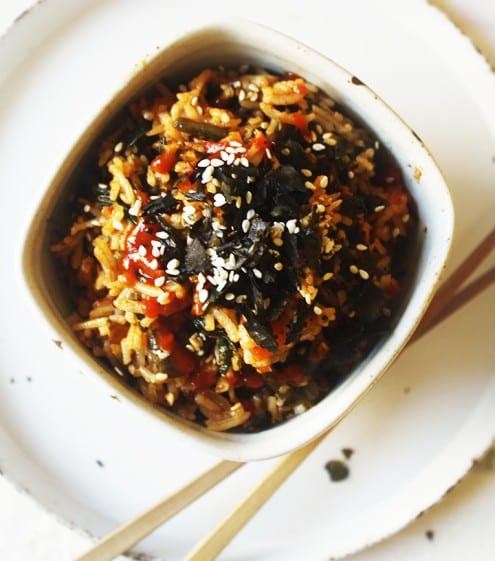 Fried Rice with Kimchi and Spinach