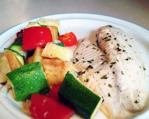 Broiled Tilapia with Parmesan Roasted Vegetables 