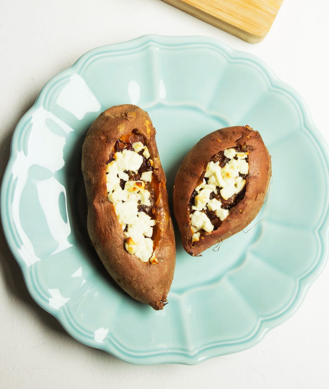 Sweet Potatoes with Caramelized Onion and Feta Cheese.