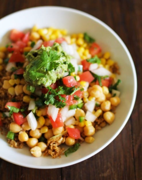 Cauliflower-Rice and Guacamole Burrito Bowl