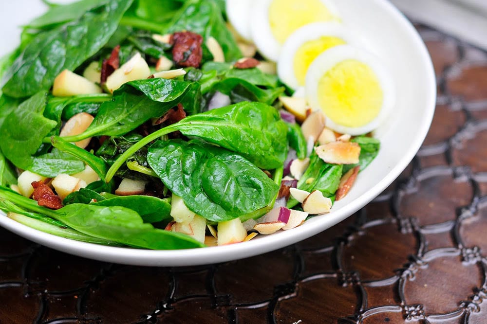 Spinach and Apple Salad with Bacon Dressing
