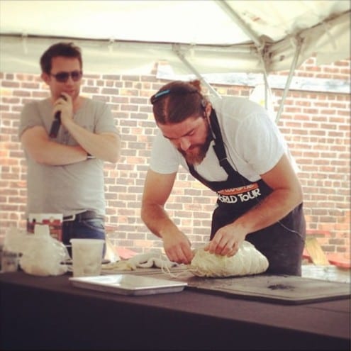 Local Brooklyn charcutier, John Ratliff, demonstrates the traditional technique of preparing a culatello at the 2013 Omnivore World Tour.