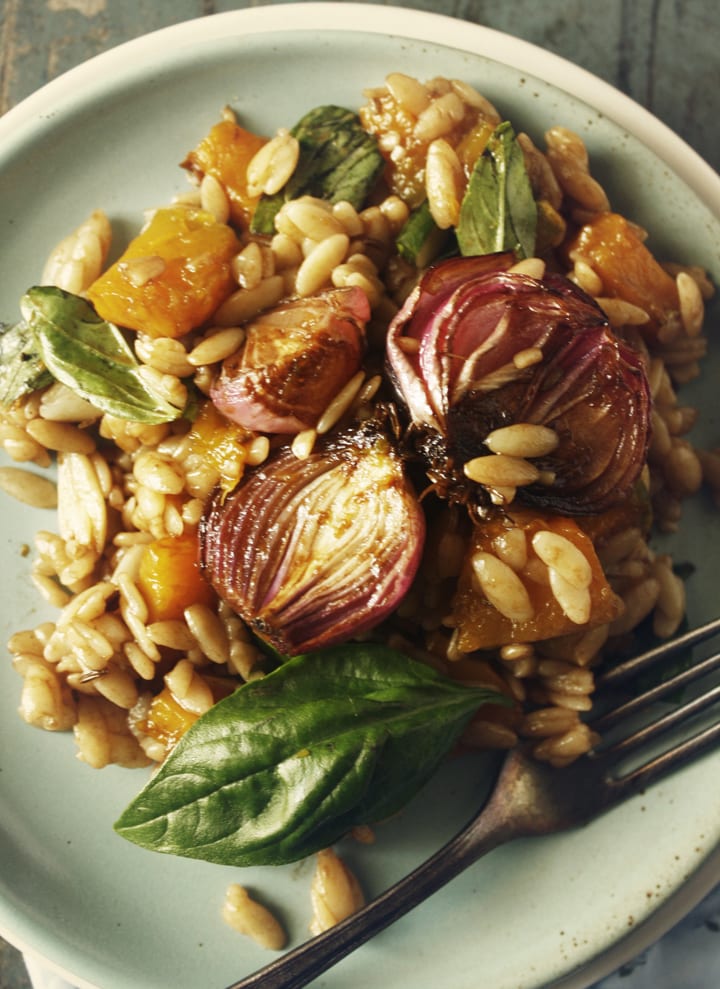 Orzo with Roasted Pumpkin and Onions